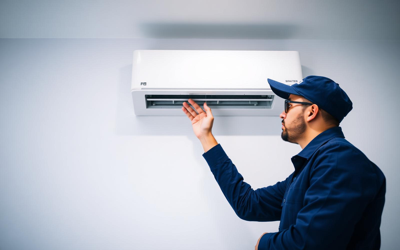 Technician servicing a split air conditioner