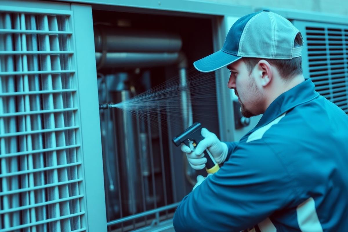 Air conditioner maintenance in progress